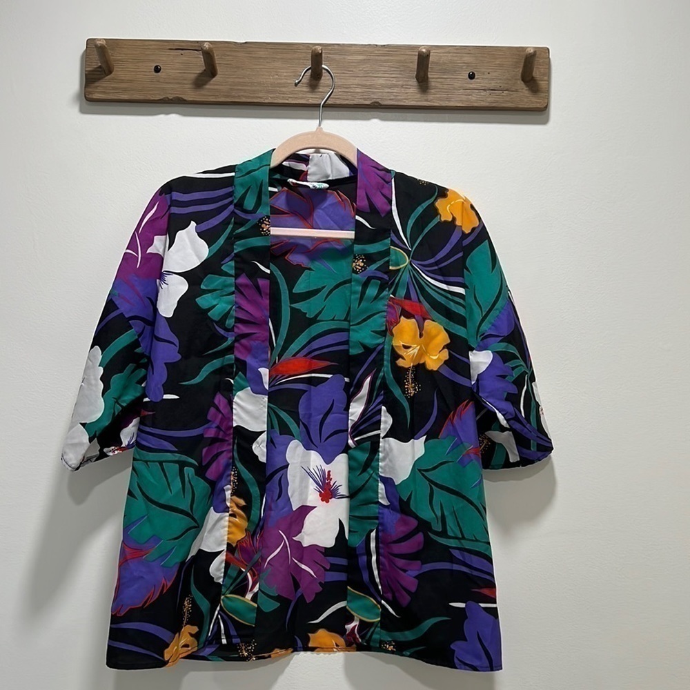 VINTAGE Cal Togs Floral Kimono, Sz M, Made In California Open Cardigan